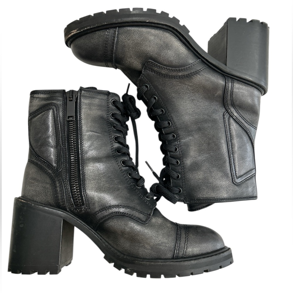 Thursday Boot Company Black Leather Lace-Up Lug Heel Ankle Boots